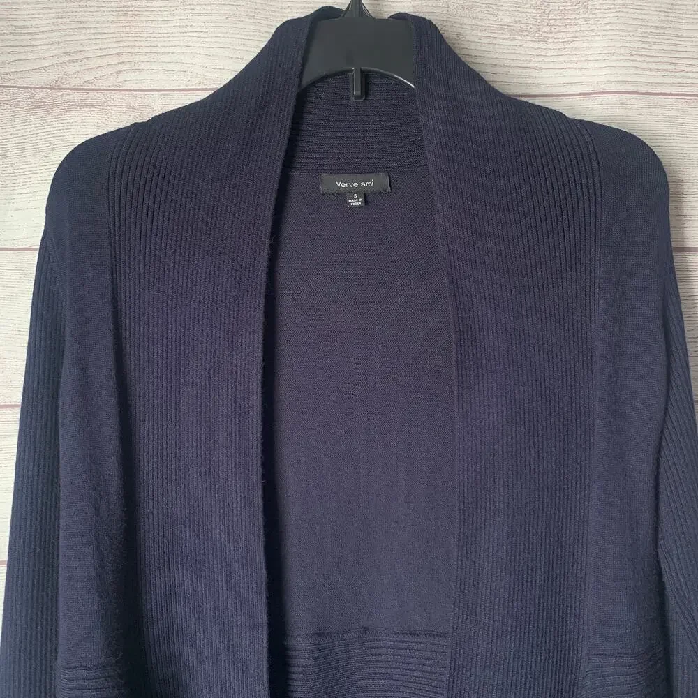 Verve Ami Navy Blue Cardigan Sweater Open Front Long Sleeves Size Small